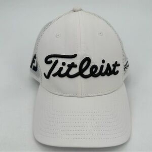 3/$15 Titleist Mesh Hat ProV1 FJ Adjustable Strap White Black Spellout Logo OS